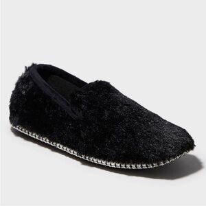 NEW! Women's Dluxe by Dearfoams Helen Chenille Loafer Slippers Black XL 11-12